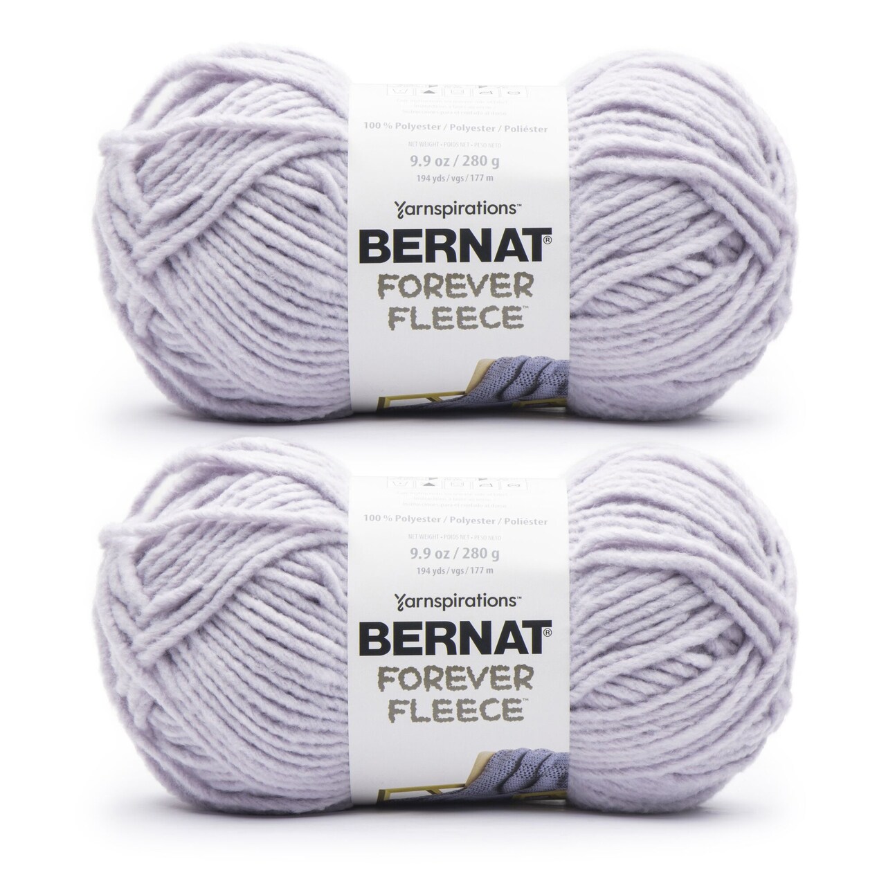 Bernat Forever Fleece Lavender Yarn - 2 Pack of 280g/9.9oz - Polyester - 6 Super Bulky - 194 Yards - Knitting/Crochet